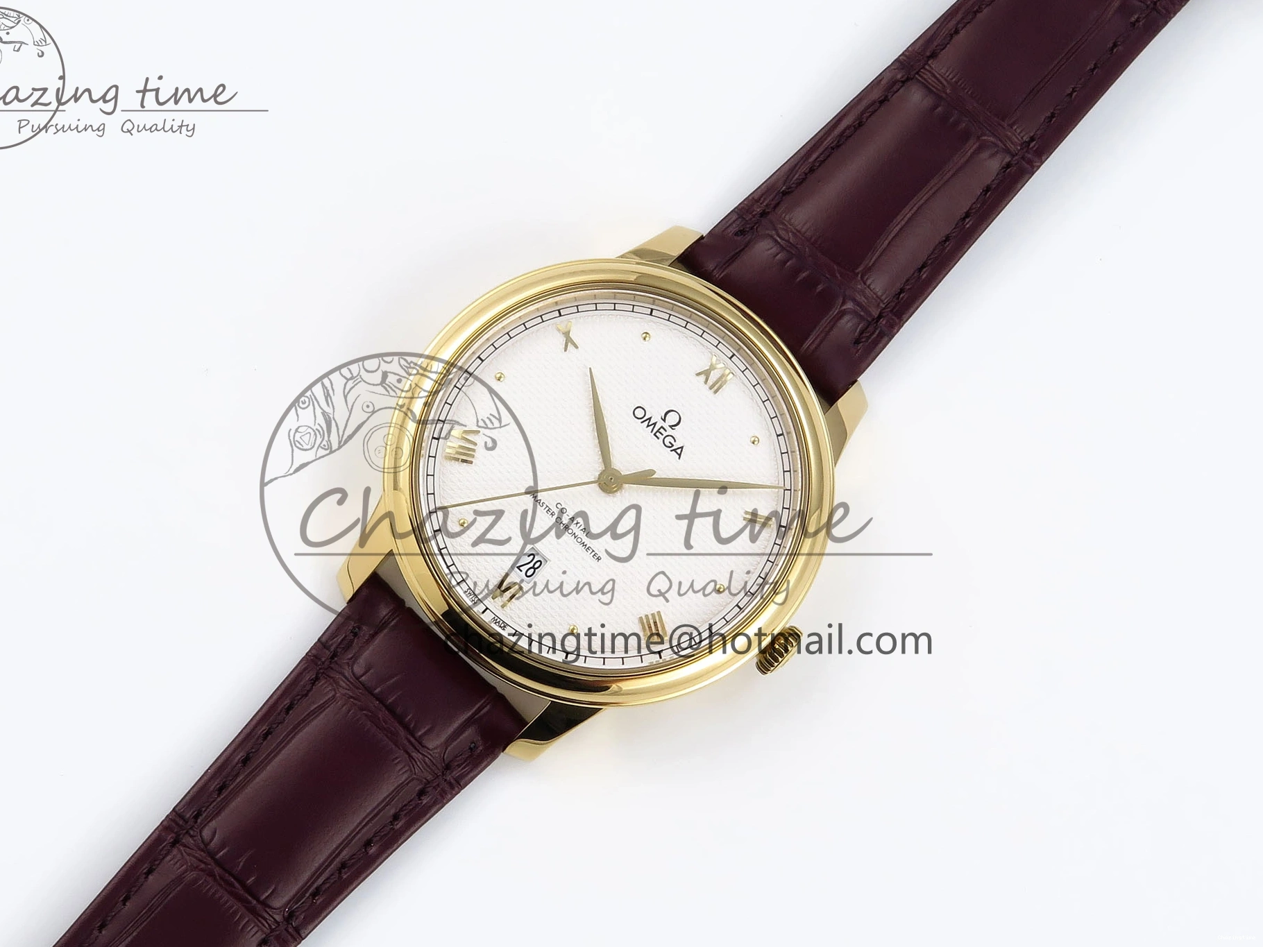 0202 De Ville Date YG MKF 1:1 Best Edition White Textured Dial Roman Marker on Brown Leather Strap A Refined 7756